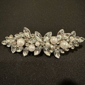 Elegant Crystal and Pearl Hair Barrette Clip Formal Dress Attire Occasion